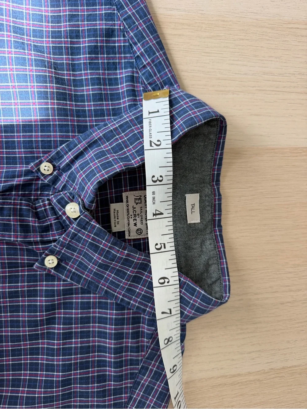 J.Crew Tailored Tall Men's L Button-Down Shirt Blue Plaid 100% Cotton Workwear